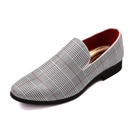 Grey Checkers Plaid Business Mens Loafers Dress Shoes Lo ...