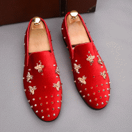 Red Gold Spikes Bees Business Mens Loafers Dress Shoes