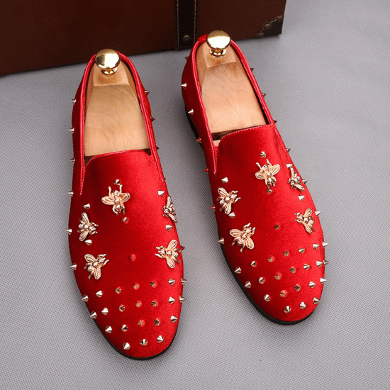 impuls Holde Ved daggry Red Gold Spikes Bees Business Mens Loafers Dress Shoes L ...