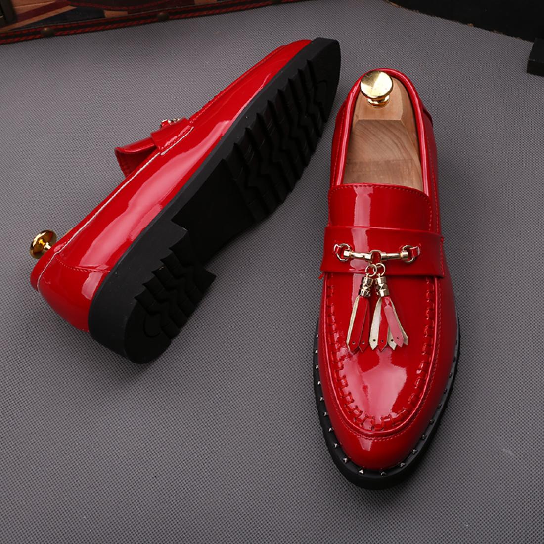 Red Patent Tassels Prom Business Mens Loafers Dress Shoes ...