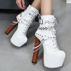 White Croc Metal Chain Studs Gothic Platforms Super High Heels Boots