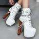 White Croc Metal Chain Studs Gothic Platforms Super High Heels Boots Super High Heels Zvoof