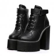 Black Sneakers Chunky Platforms Sole High Heels Ankle Boots
