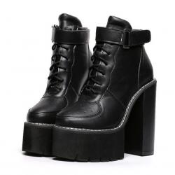 Black Sneakers Chunky Platforms Sole High Heels Ankle Boots
