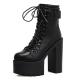 Black Round Lace Up Chunky Platforms Sole High Heels Ankle Boots Super High Heels Zvoof