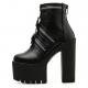 Black Buckle Zipper Chunky Platforms Sole High Heels Ankle Boots Super High Heels Zvoof