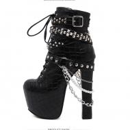 Black Croc Metal Chain Studs Gothic Platforms Super High Heels Boots