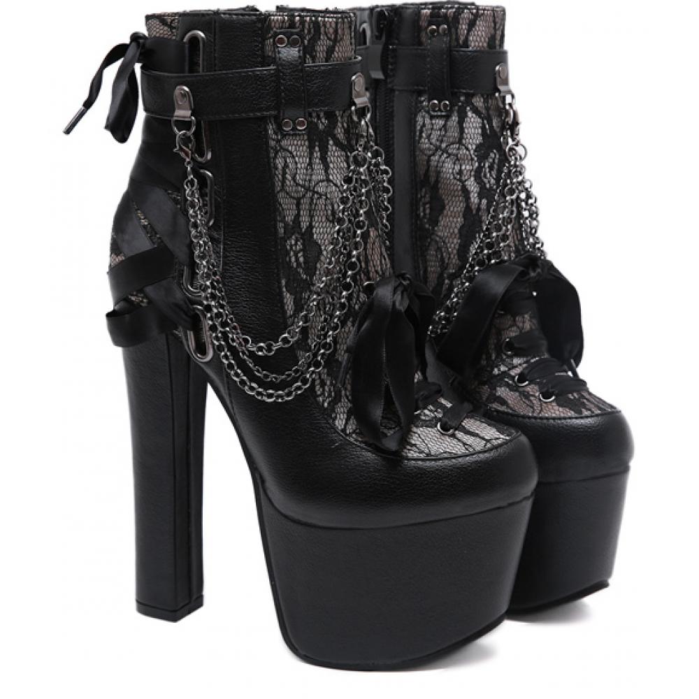 Black Lace Gothic Lolita Chunky Platforms Super High Heels ...