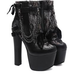 Black Lace Gothic Lolita Chunky Platforms Super High Heels Boots
