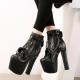 Black Lace Gothic Lolita Chunky Platforms Super High Heels Boots Super High Heels Zvoof