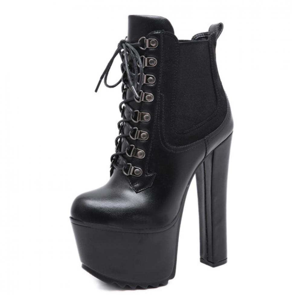 Black Lace Up Funky Punk Rock Platforms Super High Heels 4027