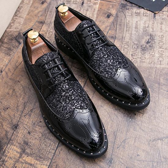 Black Patent Glitters Lace Up Bling Bling Mens Oxfords Dress ...