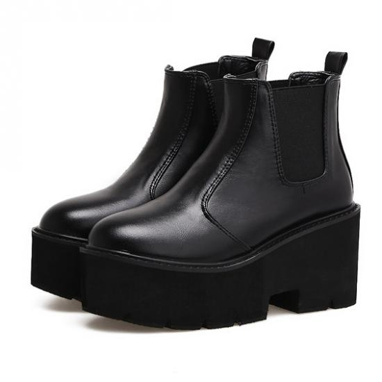 Black Platforms Sole Heels Gothic Punk Rock Chelsea Ankle Boots Platforms Zvoof