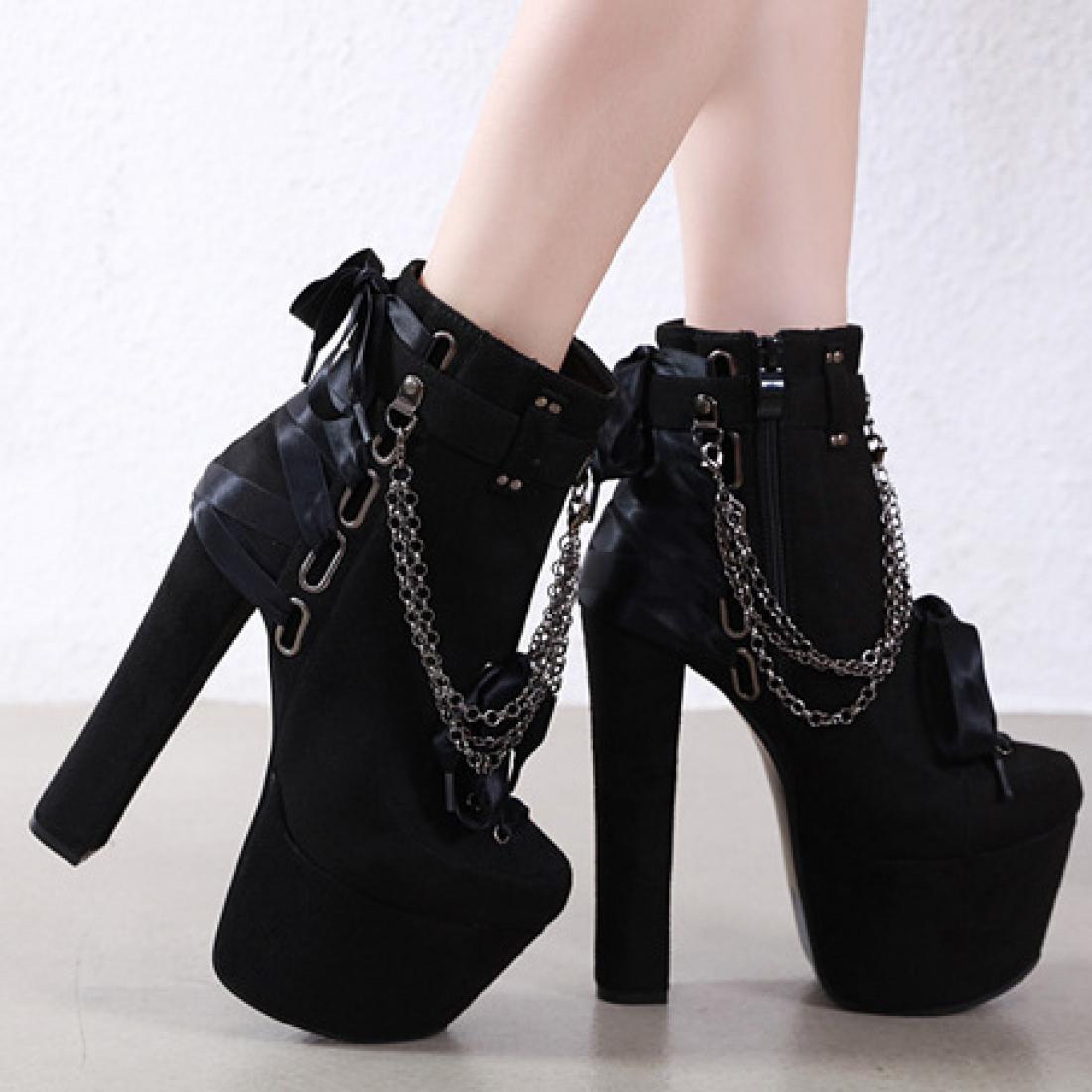 Black Ribbons Gothic Lolita Platforms Super High Heels Boots ...