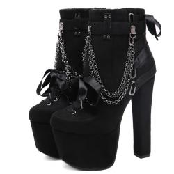 Black Ribbons Gothic Lolita Platforms Super High Heels Boots	