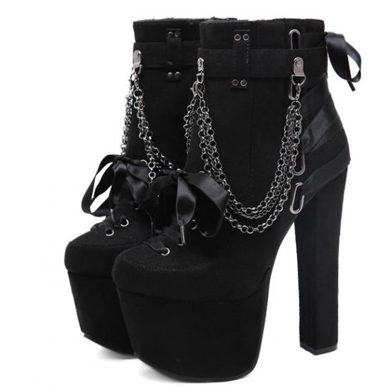 Black Ribbons Gothic Lolita Platforms Super High Heels Boots Super High Heels Zvoof