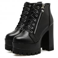 Black Side Zipper Chunky Platforms Sole High Heels Ankle Boots