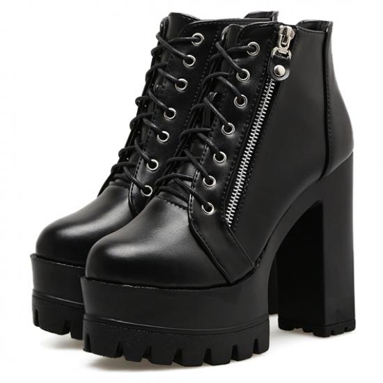 Black Side Zipper Chunky Platforms Sole High Heels Ankle Boots Super High Heels Zvoof
