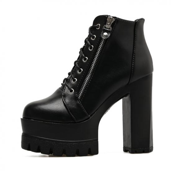 Black Side Zipper Chunky Platforms Sole High Heels Ankle Boots Super High Heels Zvoof