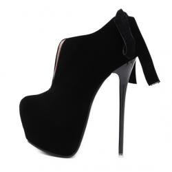 Black Suede Back Bow Platforms Super High Stiletto Heels Ankle Shoes
