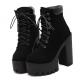 Black Suede Lace Up Chunky Platforms Sole High Heels Ankle Boots Super High Heels Zvoof