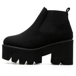 Black Suede Platforms Sole Heels Gothic Chelsea Ankle Boots