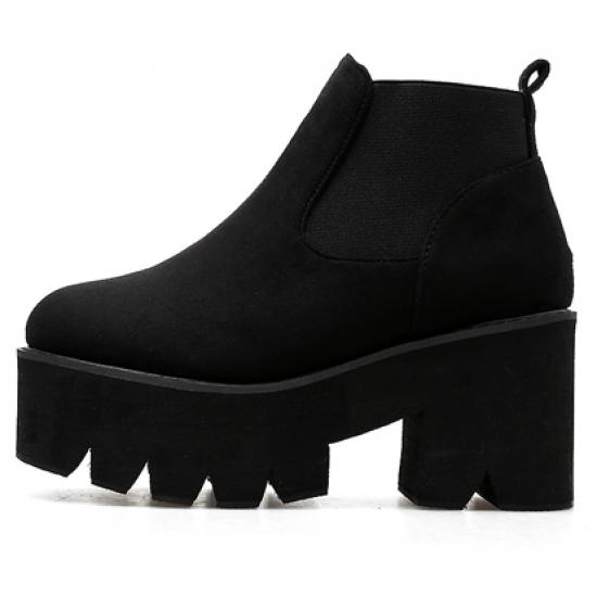 Black Suede Platforms Sole Heels Gothic Chelsea Ankle Boots Platforms Zvoof