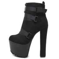 Black Suede Strappy Platforms Sole Super High Heels Boots