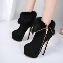 Black Suede Wool Flap Platforms Super High Stiletto Heels Ankle Boots