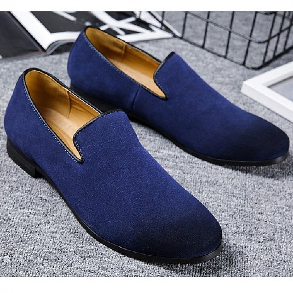 Blue Navy Suede Dapper Mens Prom Loafers Dress Shoes Loafers