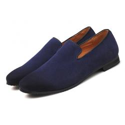 Blue Navy Suede Dapper Mens Prom Loafers Dress Shoes