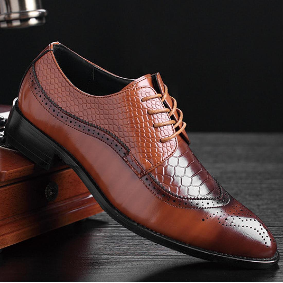 Brown Lace Up Pointed Head Formal Mens Oxfords Dress Shoes ...