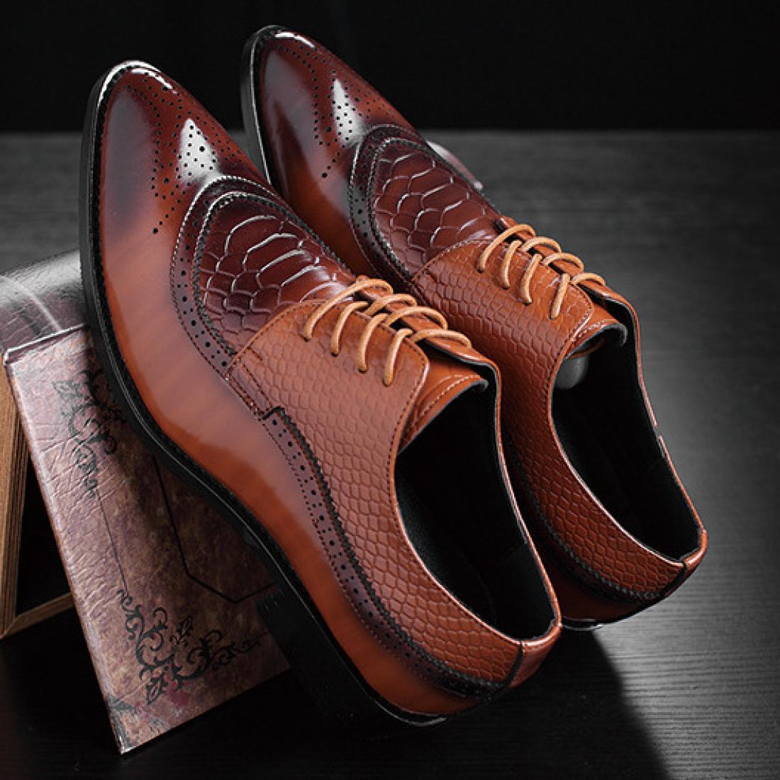 Brown Lace Up Pointed Head Formal Mens Oxfords Dress Shoes ...
