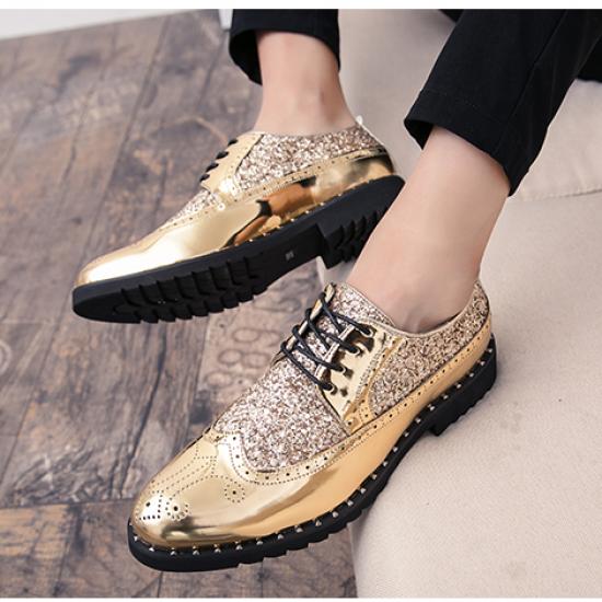 Gold Metallic Glitters Lace Up Bling Bling Mens Oxfords Dress ...