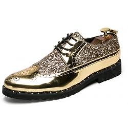 Gold Metallic Glitters Lace Up Bling Bling Mens Oxfords Dress Shoes