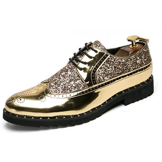 Gold Metallic Glitters Lace Up Bling Bling Mens Oxfords Dress Shoes Oxfords Zvoof