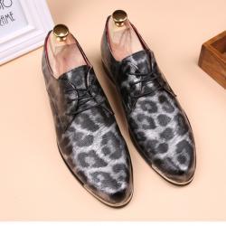 Grey Leopard Mens Prom Oxfords Business Dress Shoes
