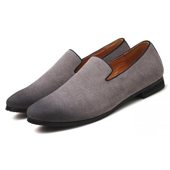 Grey Suede Dapper Mens Prom Loafers Dress Shoes Loafers