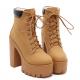 Khaki Brown Lace Up Chunky Platforms Sole High Heels Ankle Boots Super High Heels Zvoof