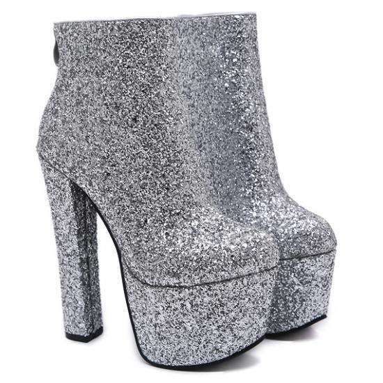 Silver Glitters Bling Bling Platforms Super High Heels Ankle ...