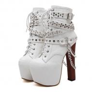 White Croc Metal Chain Studs Gothic Platforms Super High Heels Boots