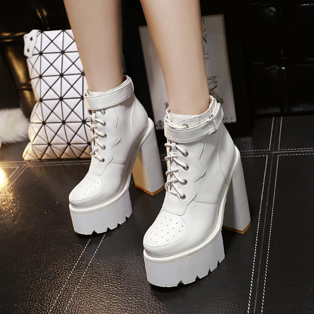 White Sneakers Chunky Platforms Sole High Heels Ankle Boots ...