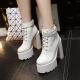 White Sneakers Chunky Platforms Sole High Heels Ankle Boots Super High Heels Zvoof