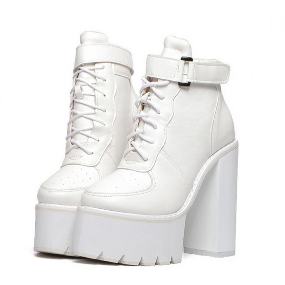 White Sneakers Chunky Platforms Sole High Heels Ankle Boots ...