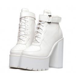 White Sneakers Chunky Platforms Sole High Heels Ankle Boots