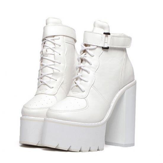 White Sneakers Chunky Platforms Sole High Heels Ankle Boots Super High Heels Zvoof