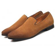 Yellow Brown Suede Dapper Mens Prom Loafers Dress Shoes