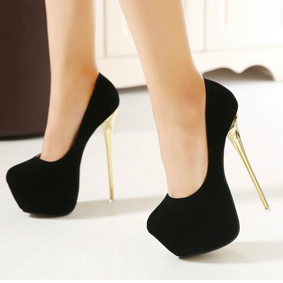Black Suede Gold Gown Platforms Super High Stiletto Heels Shoes Super High Heels Zvoof