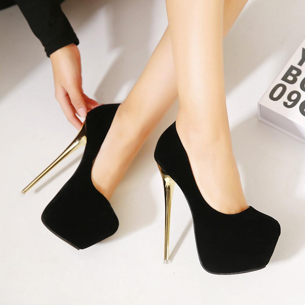Black Suede Gold Gown Platforms Super High Stiletto Heels ...