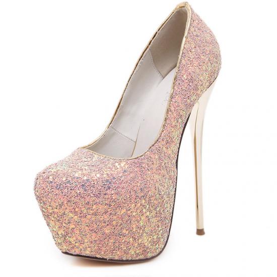 Pink Glitters Bling Bling Bridal Platforms Super High Stiletto Heels Shoes Super High Heels Zvoof